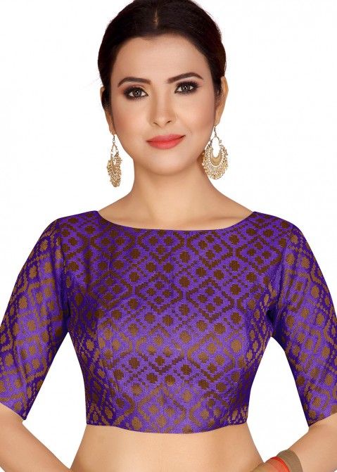 Purple Color Brocade Readymade Saree Blouse