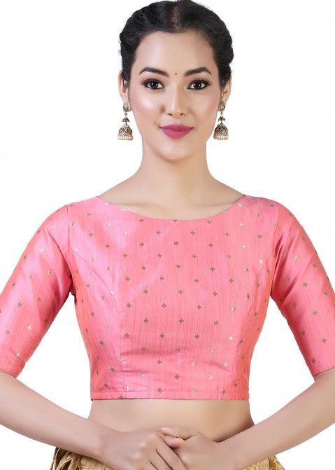 Pink color brocade readymade blouse online