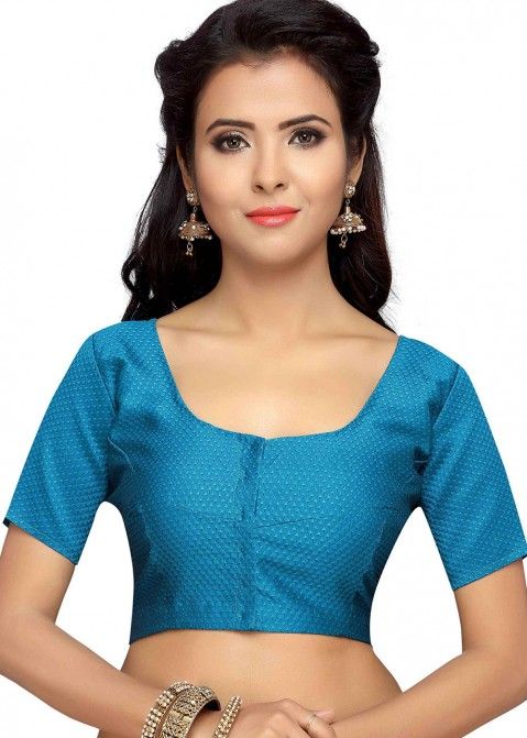 Turquoise Color Brocade  Saree Blouse