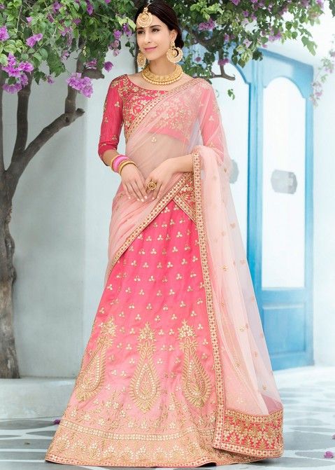 Pink Shaded Silk Gota Patti Lehenga Choli Online Shopping in USA