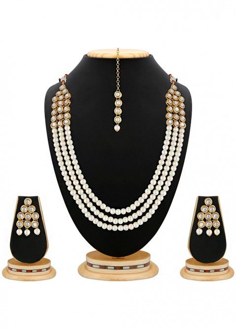White Pearl Kundan Layered Necklace Set