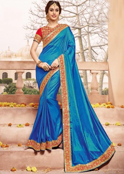 Blue Banarasi Silk saree with Heavy Blouse
