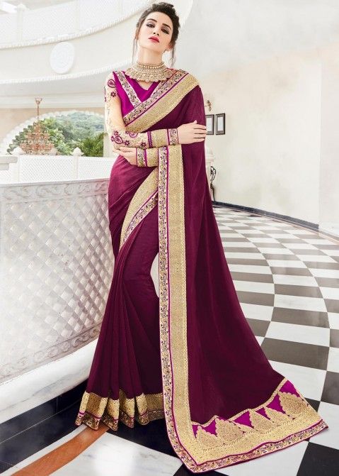 Purple Georgette Saree with Blouse
