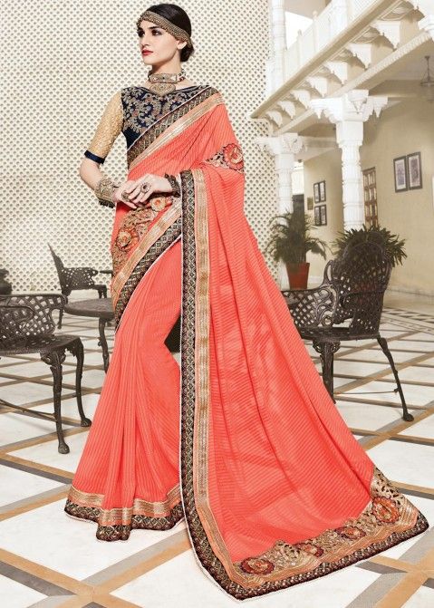 Peach Georgette Saree with Blouse