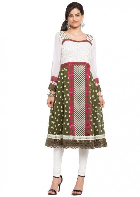 Readymade Green White Georgette Indian Kurtis Online Shopping in New York
