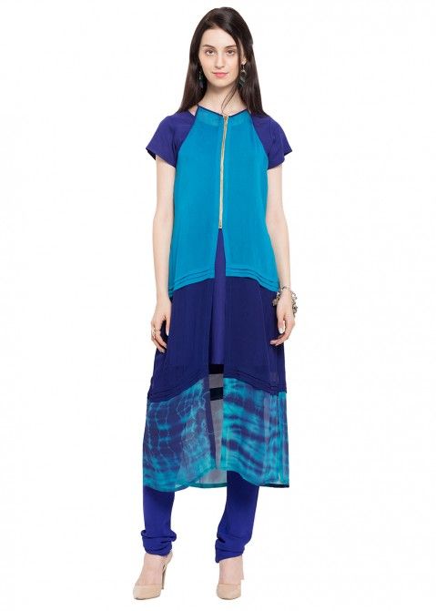 Buy Readymade Blue White Georgette Indo Western Tunics for Women USA