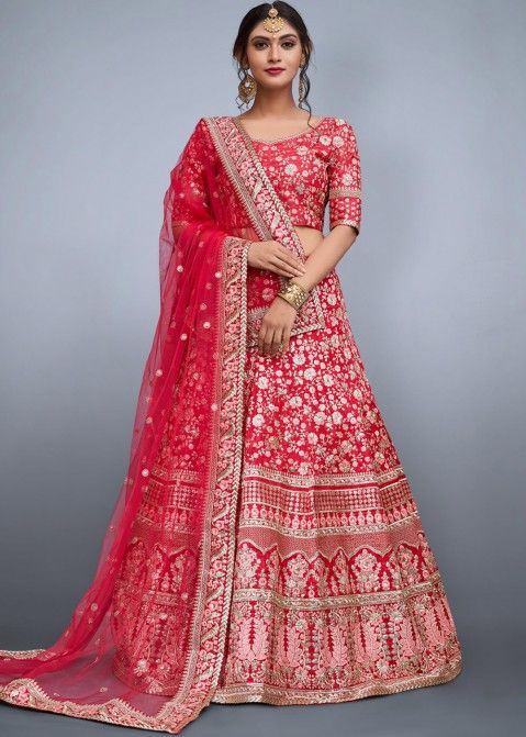 Buy Red Embroidered Art Silk Bridal Lehenga Choli Online in USA