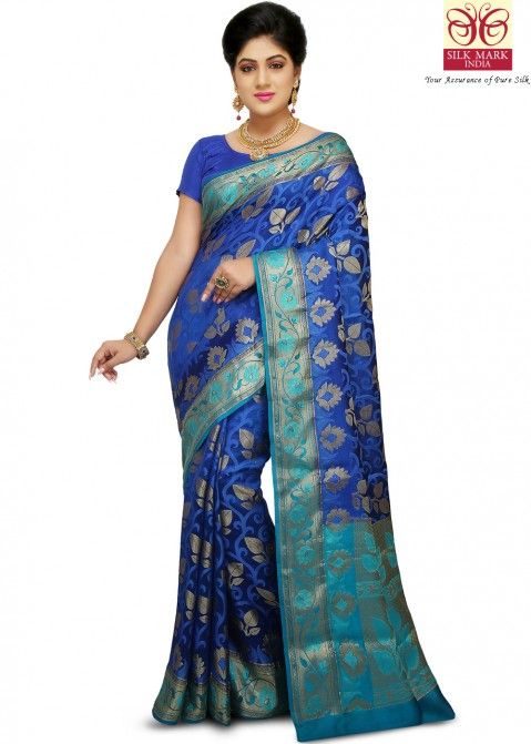 Blue Pure Banarasi Silk Saree with Blouse