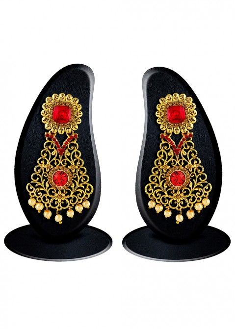 Golden Red Stone Studded Traditional Earrings