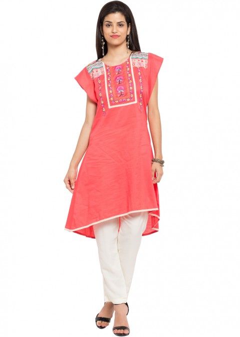 Buy Readymade Pink Asymmetrcial Cotton Indian Tunic Dress Online USA