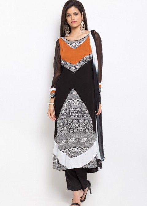 Black Readymade Cotton Kameez With Pant 