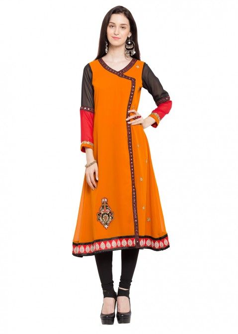 Readymade Orange Faux Georgette Indian Tunics Online USA