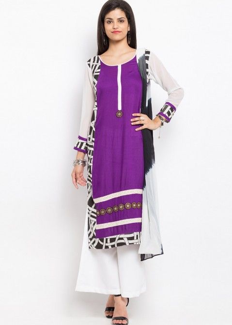 Purple Readymade Georgette Palazzo Suit