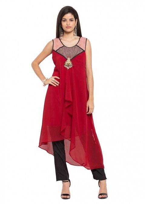 Indian Tunic Dresses: Buy Readymade Maroon Georgette Indian Tunics