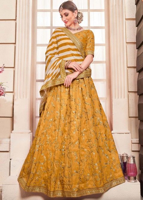 Buy Latest Embroidered Indian Yellow Lehenga Choli Online With Dupatta