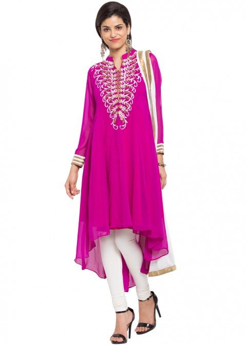 Readymade Salwar Kameez - Buy Magenta Asymmetric Georgette Suit Online