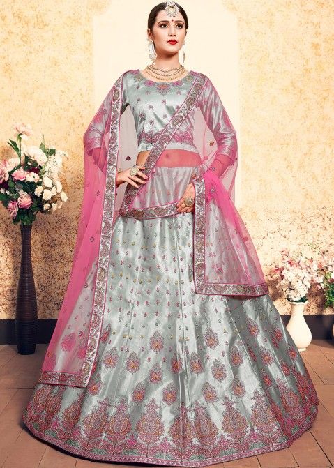 Buy Astha bridal Pink Gray Jacket Lehenga at Amazon.in