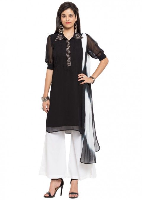 Buy Bhama Couture Black Cotton Printed Kurti Palazzo Set for Women Online   Tata CLiQ