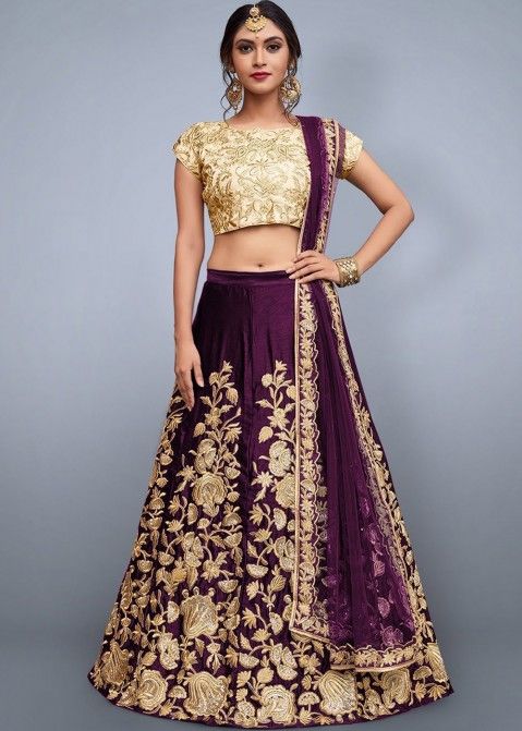 Buy Embroidered Velvet Indian Bridal Purple Lehenga Choli Online USA
