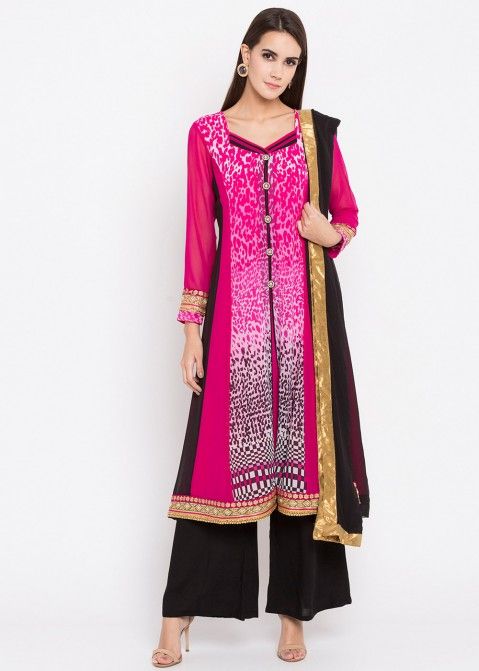 Shaded Pink Printed Palazzo Suit In Georgette