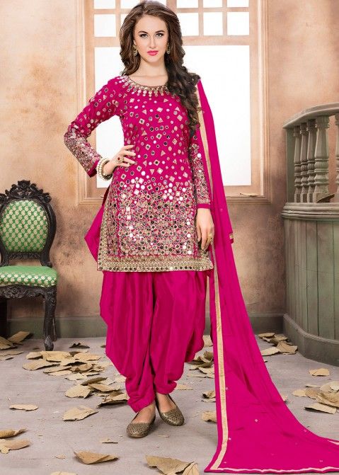 Pink Art Silk Punjabi Salwar Suit With Dupatta