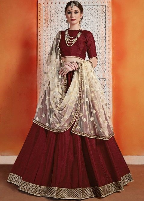 Maroon Wedding Lehenga Choli With Embellished Dupatta Online Panash India USA