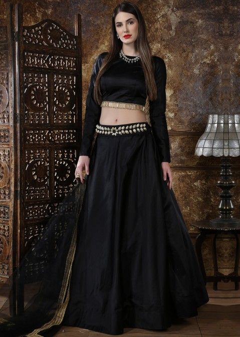 Party Wear Lehenga - Buy Satin Indian Black Lehenga Choli Online USA