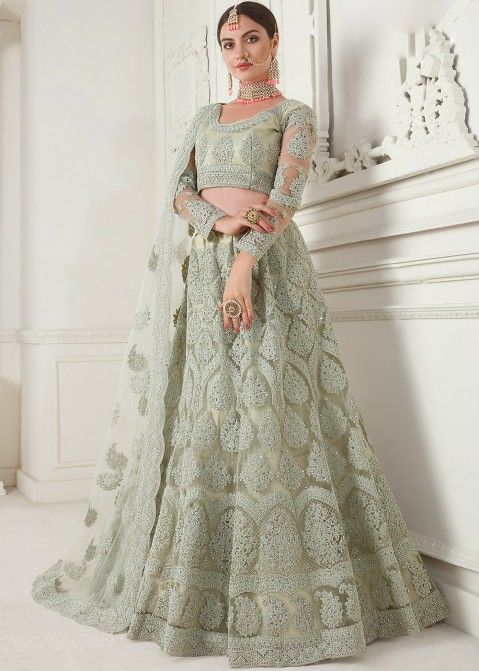 Buy Green Georgette Wedding Wear Thread Work Lehenga Choli Online From  Wholesale Salwar.