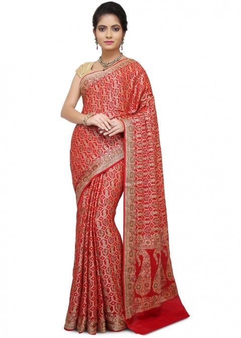 Red Pure Woven Bridal Banarasi Silk Saree