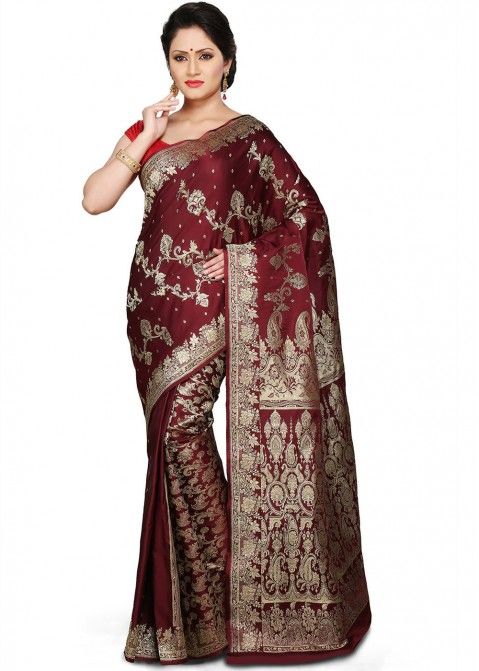 Monjolika Fashion Sarees  Buy Monjolika Fashion Maroon Color Banarasi Silk  Woven Designer Saree With Unstiched Blouse Set of 2 Online  Nykaa  Fashion