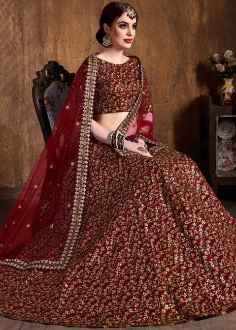 Online Bridal Lehenga Maroon Embroidered Partywear Ghagra Choli Bridal –  Lady India