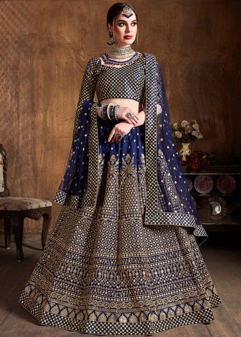 Buy MIRAN4EVER Navy Blue Lehenga for Women Wedding Party Net,Embroidery  Semistitched Lehenga Choli Online at Best Prices in India - JioMart.