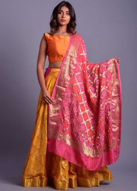 Buy Readymade Silk Woven Yellow Lehenga Choli Online for Women USA