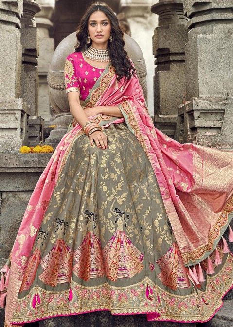 Red Pure Katan Silk Handloom Banarasi Stitched Lehenga | Khinkhwab