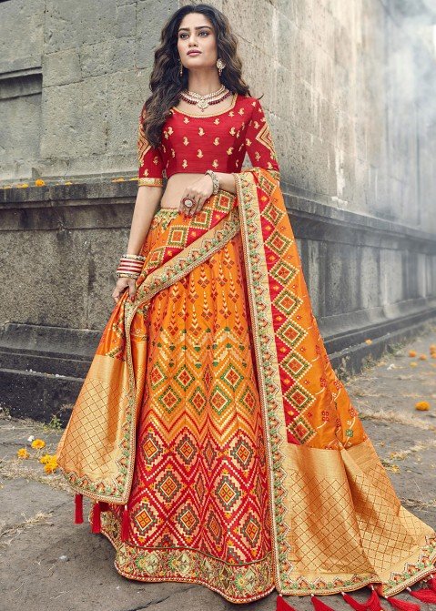 Rustic Orange Bridal Lehenga – Roopkala Heritage