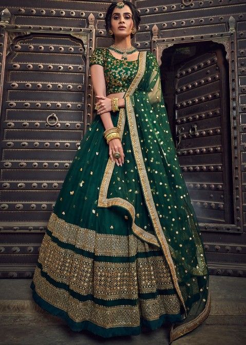 Green Sequins Embellished Bridal Lehenga Choli