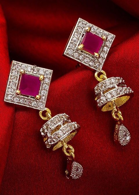 American Diamond Studded Silver Pink Earrings