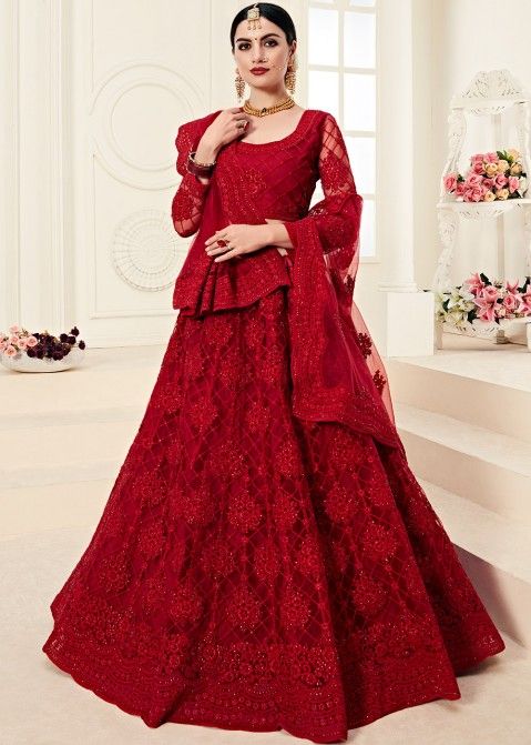 Blue And Red Designer Wedding Lehenga Choli | Red lehenga choli, Net lehenga,  Designer lehenga choli