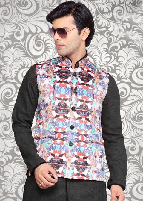 Buy Multicolour Satin Designer Nehru Jacket for Men Online in USA