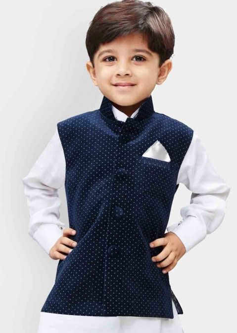 Readymade Navy Blue Woven Kids Nehru Jacket