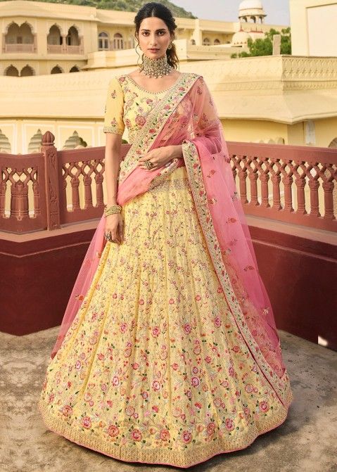 Buy Yellow Exclusive Banglory Lehenga Choli With Sequins and Thread  Embroidery Work With Simple Georgette Dupatta for Women, Indian Lehenga  Online in India - Etsy