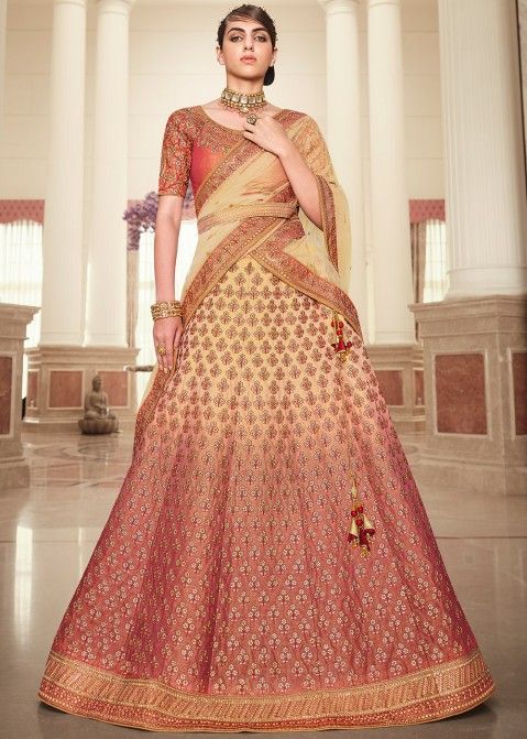 Pink Net Sequins and Zarkan embroidery Semi-Stitched Lehenga