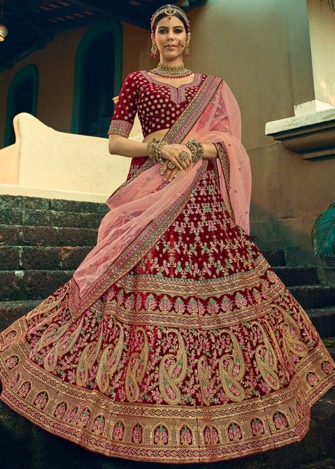 Zeel Clothing Women's Velvet Semi stitched Lehenga Choli (7702-Wedding- Bridal-Lehenga-Latest_Purple_Free Size) : Amazon.in: Fashion
