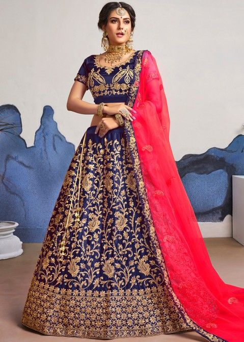 Neavy Blue and Red Designer Wedding Lehenga with Heavy Jal Work at Best  Price in Surat