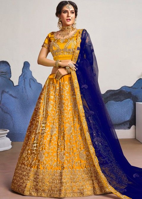 Yellow And Blue Color Combination Designer Lehenga Choli :: MY SHOPPY  LADIES WEAR