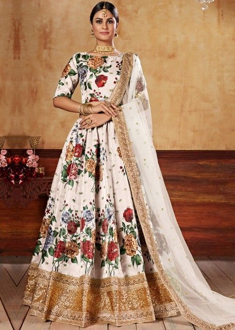 White floral embroidered lehenga – Lady Selection Inc
