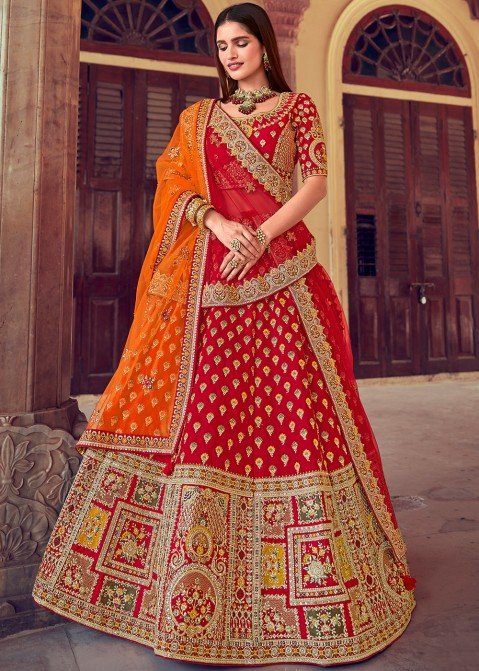 Semi-Stitched Bridal Red With Heavy Embroidery Work Lehenga at Rs 3900 in  Udaipur