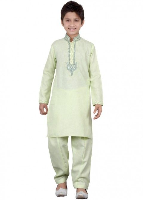 Readymade Mint Green Linen Kids Pathani Suit for Boys Online Shopping USA