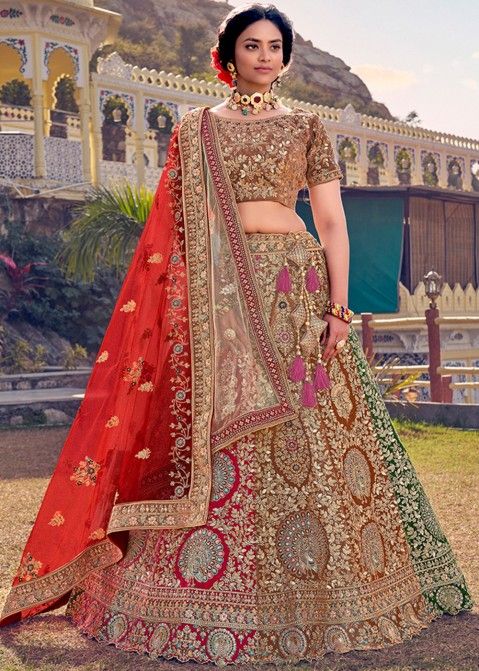 Lehenga Choli : Red organza heavy embroidered sequence work ...