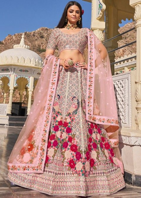 Pink Designer Indian Lehenga With Heavy Embroidered Border Choli